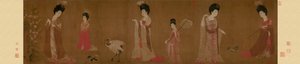 Dames de cour portant des coiffes fleuries - Zhou Fang